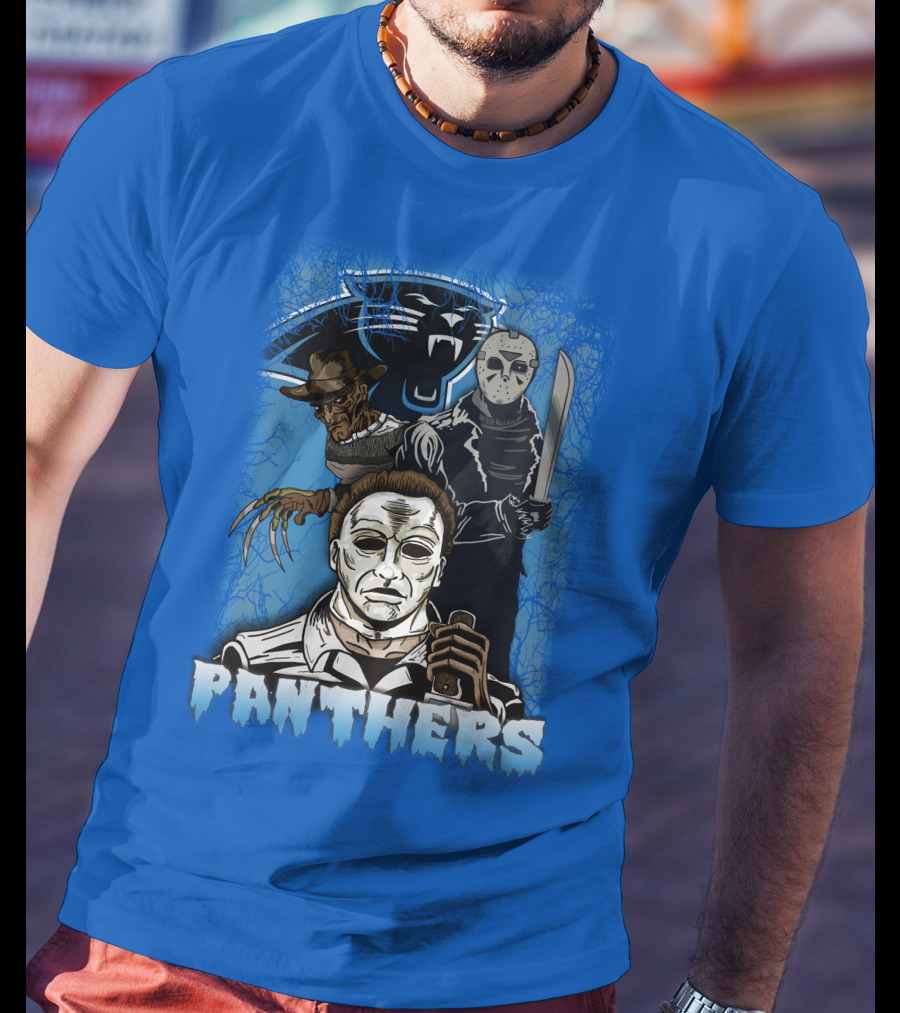 Carolina Panthers Horror Movie Villains Mashup T-Shirt
