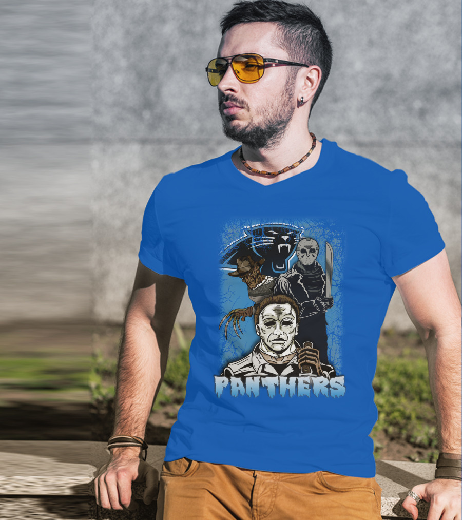 Carolina Panthers Horror Movie Villains Mashup T-Shirt