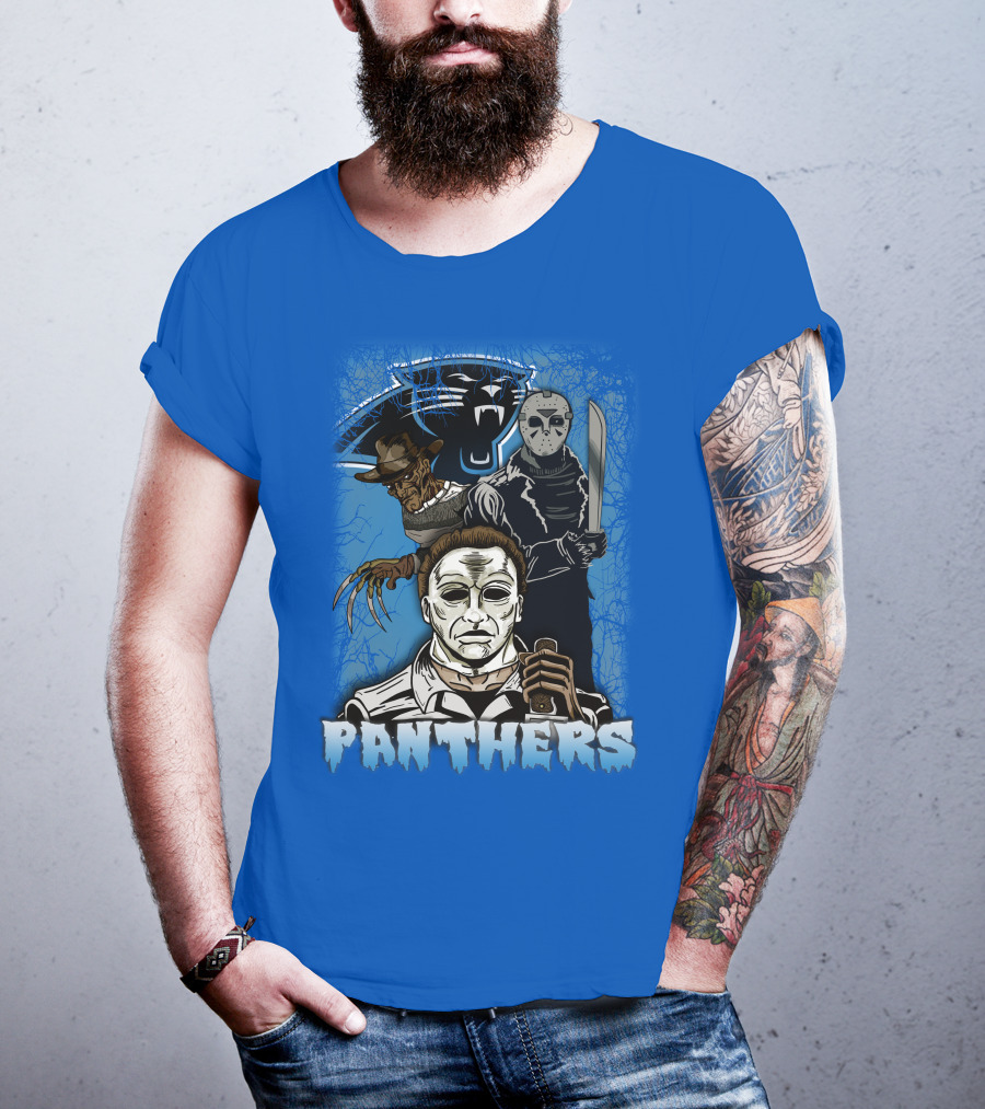 Carolina Panthers Horror Movie Villains Mashup T-Shirt
