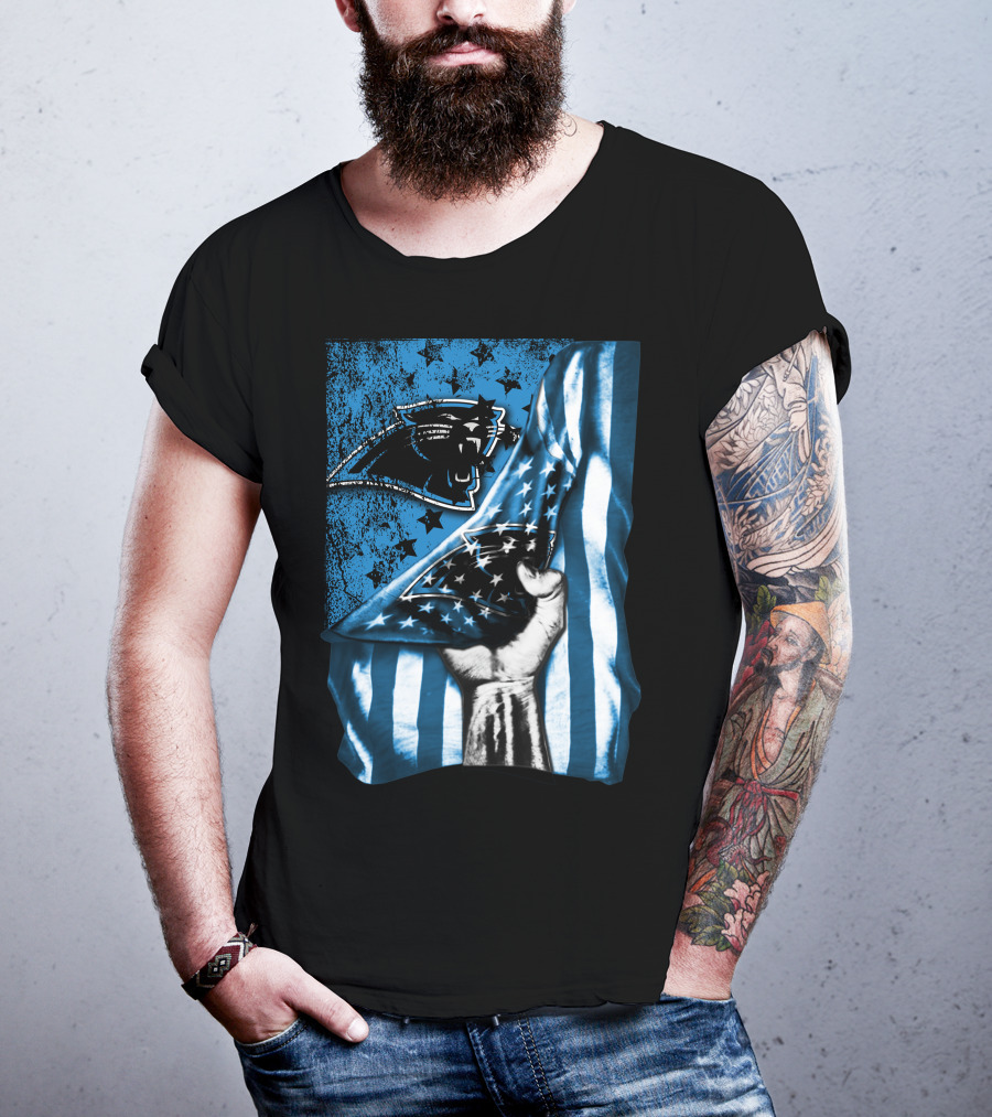 Flag V1 Carolina Panthers Stars And Stripes Fist T-Shirt