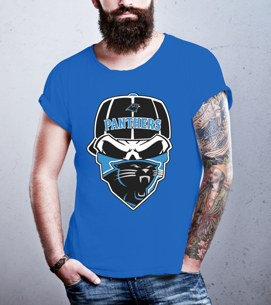 Carolina Panthers Logo And Skull With Bandana T-Shirt