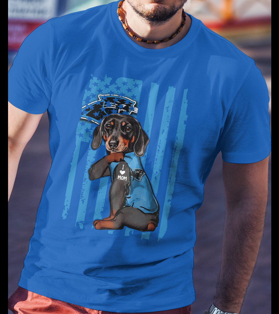 Dachshund I Love Mom Carolina Panthers Flag Stars T-Shirt