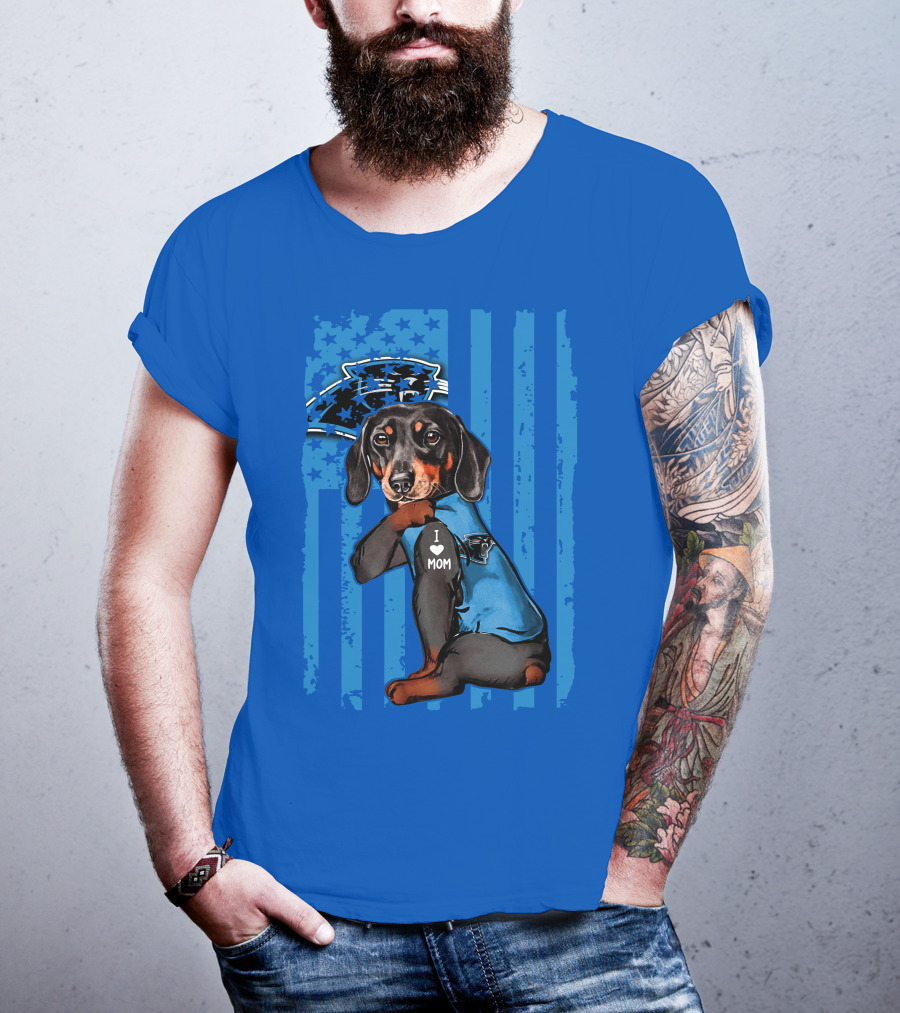 Dachshund I Love Mom Carolina Panthers Flag Stars T-Shirt