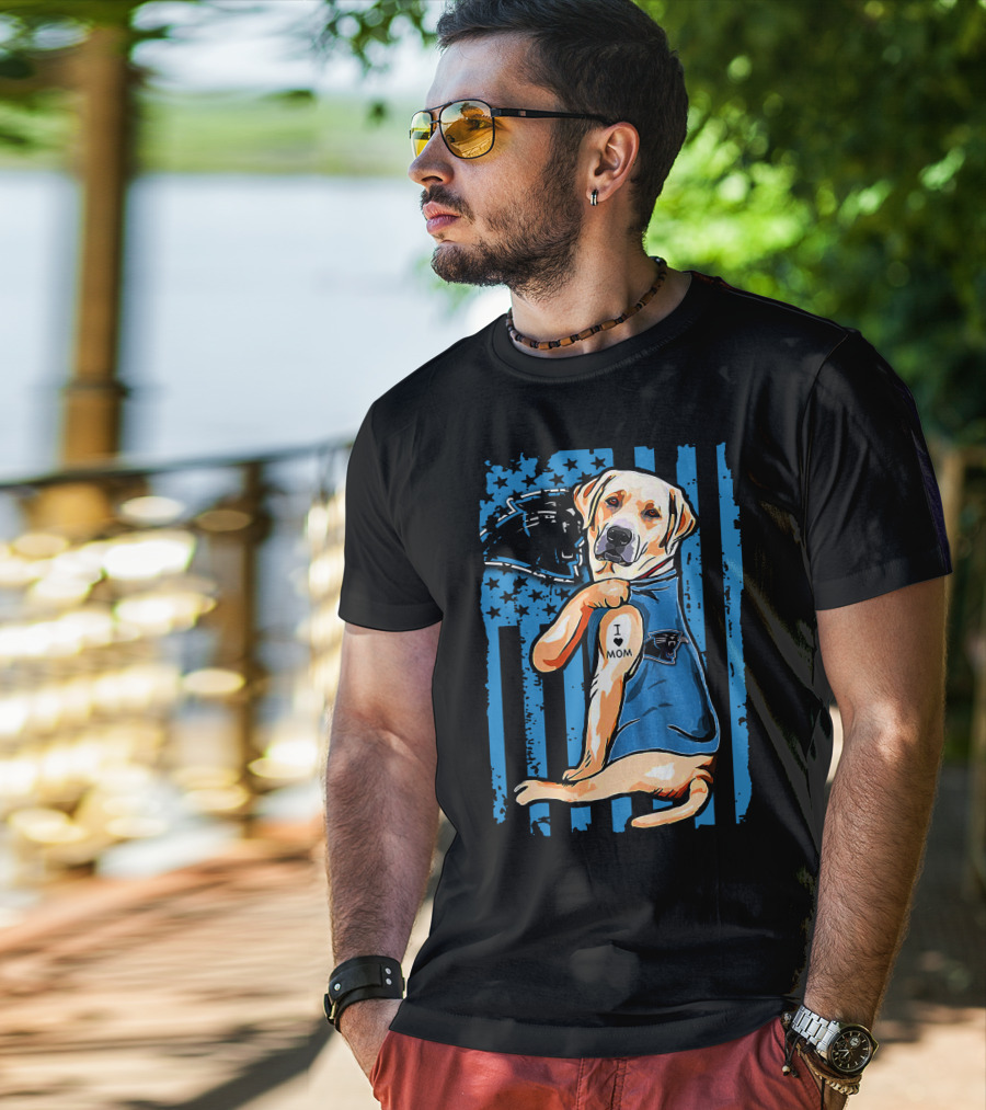 Labrador Retriever I Love Mom Carolina Panthers T-Shirt