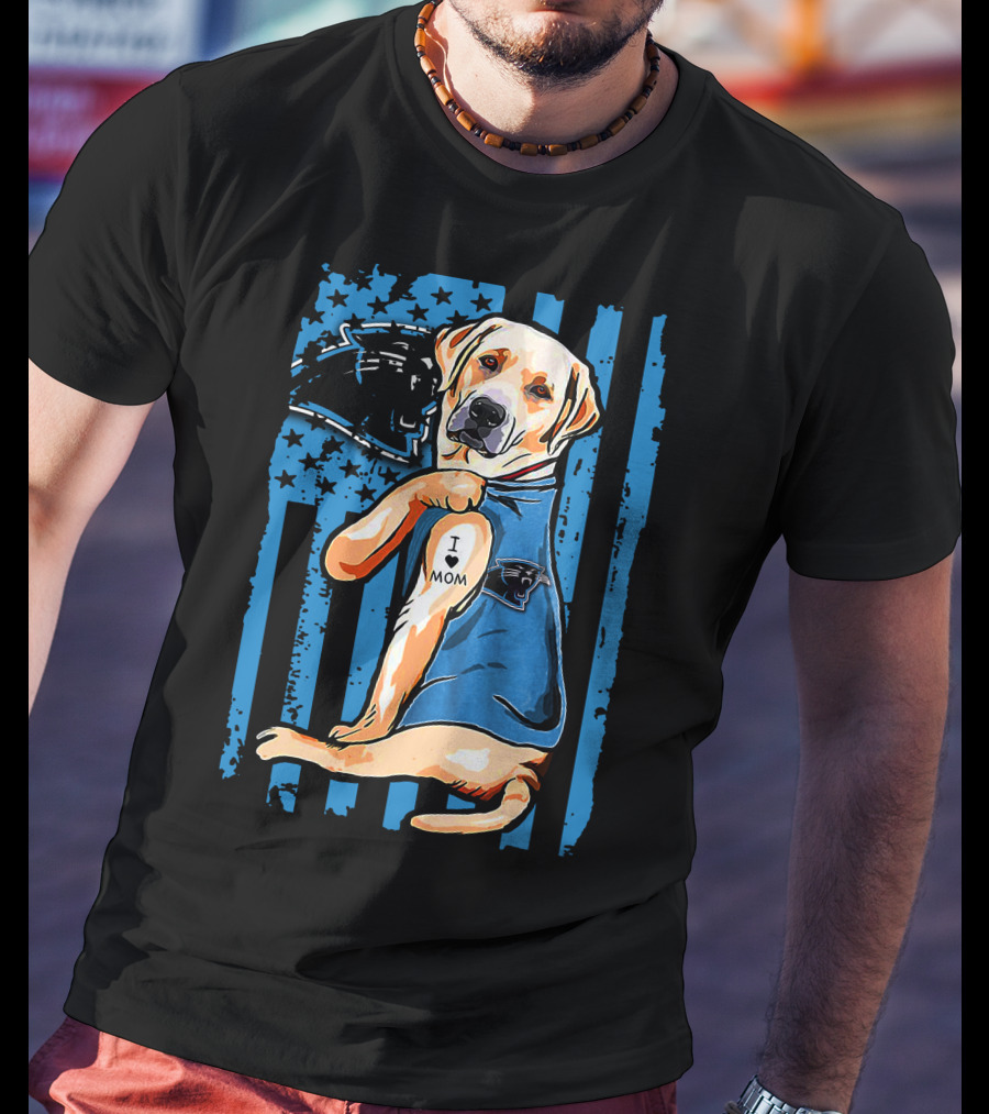 Labrador Retriever I Love Mom Carolina Panthers T-Shirt