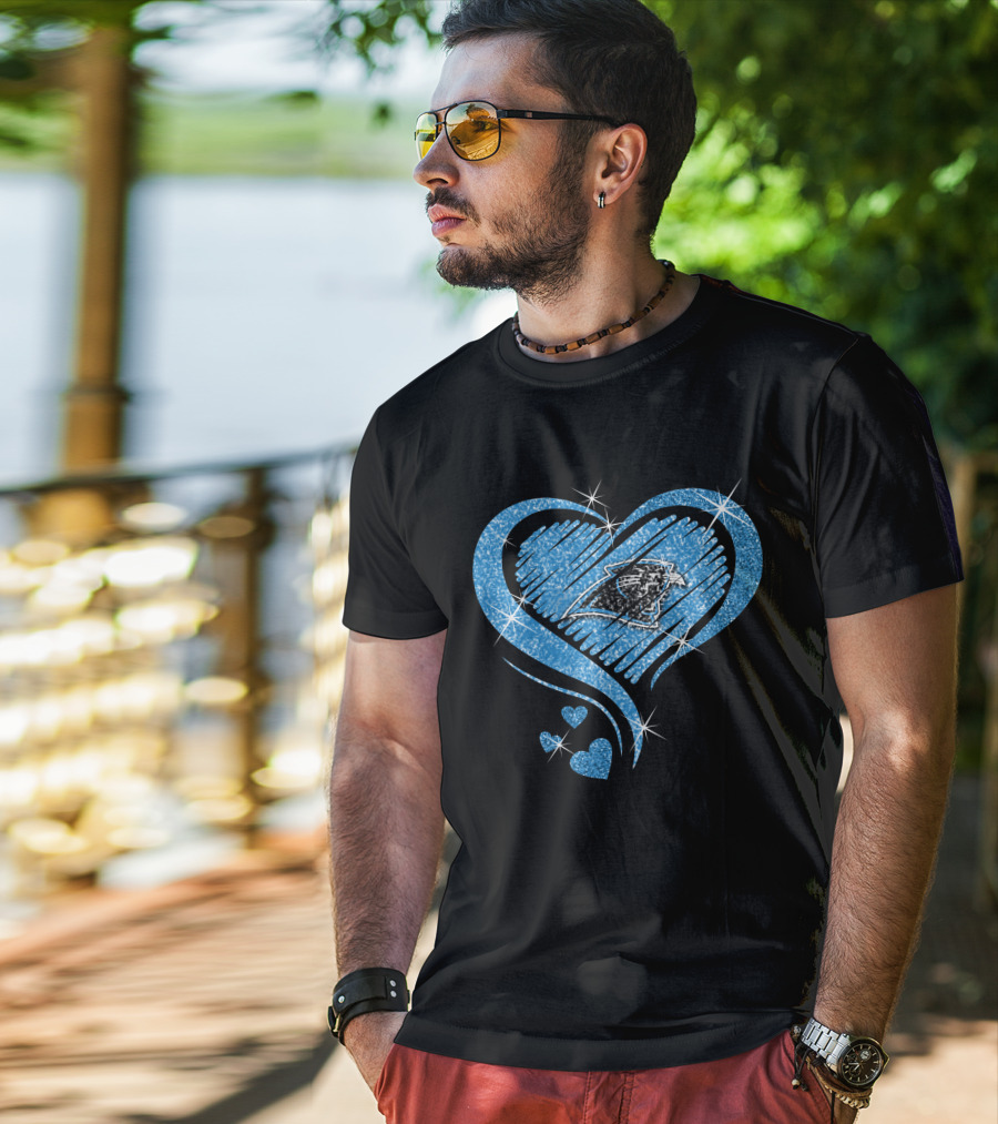 Heart Diamond Sparkle Carolina Panthers Fan Love T-Shirt