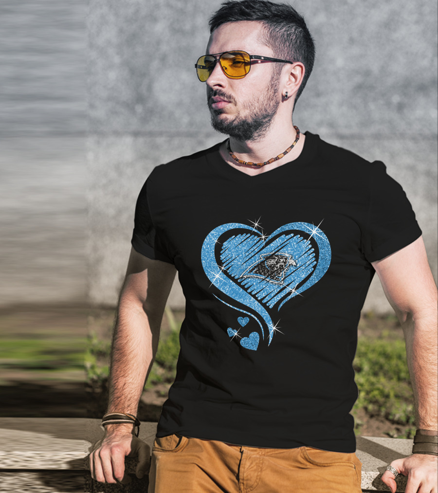 Heart Diamond Sparkle Carolina Panthers Fan Love T-Shirt