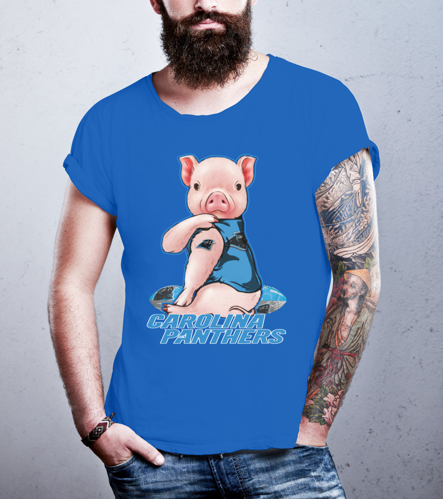 Pig Wearing Carolina Panthers Jersey With Football T-Shirt