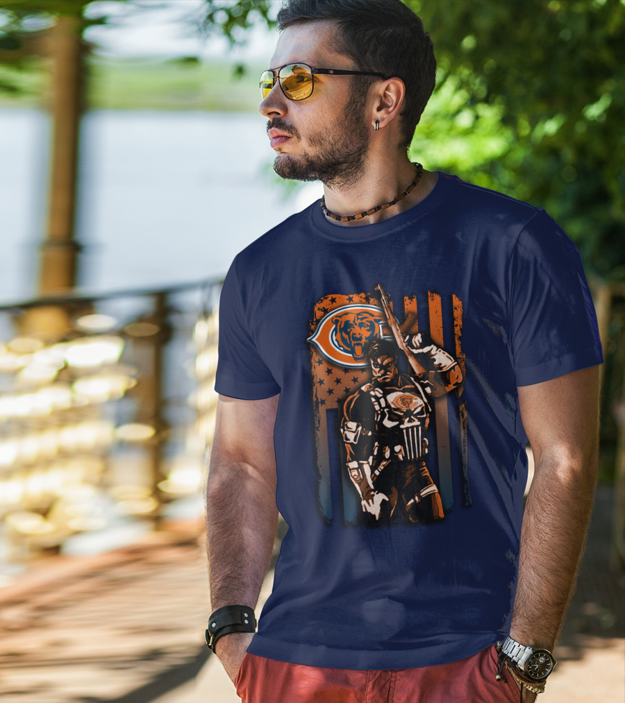 Chicago Bears Punisher Style Football T-Shirt