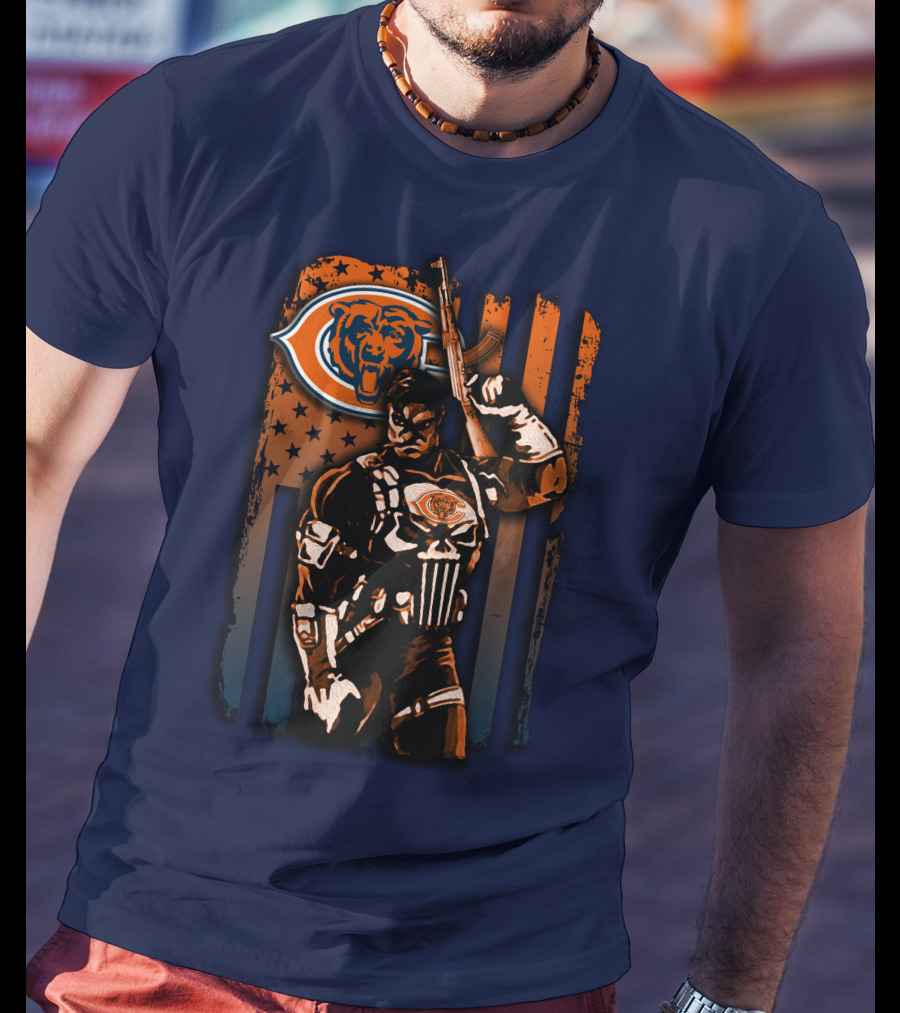 Chicago Bears Punisher Style Football T-Shirt