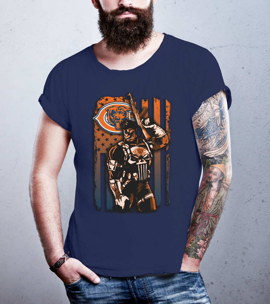 Chicago Bears Punisher Style Football T-Shirt