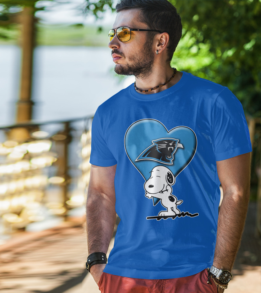 Snoopy Hugging Carolina Panthers Heart With Iconic T-Shirt