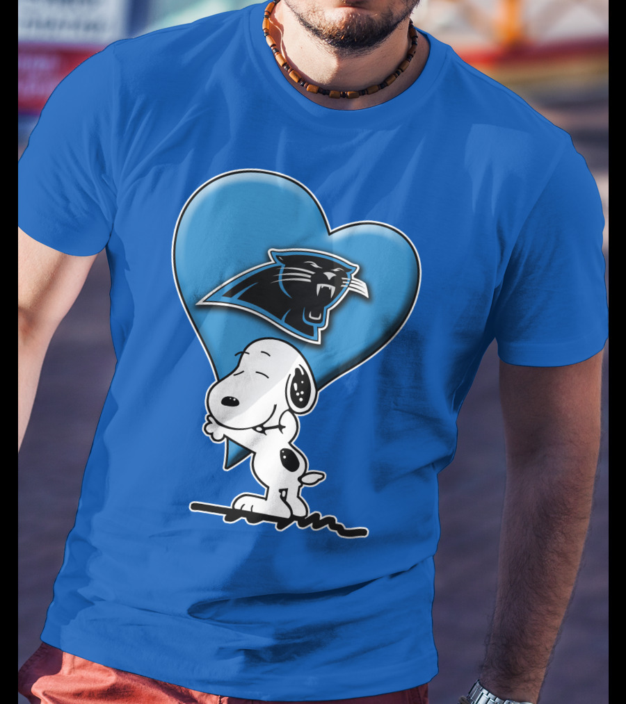 Snoopy Hugging Carolina Panthers Heart With Iconic T-Shirt