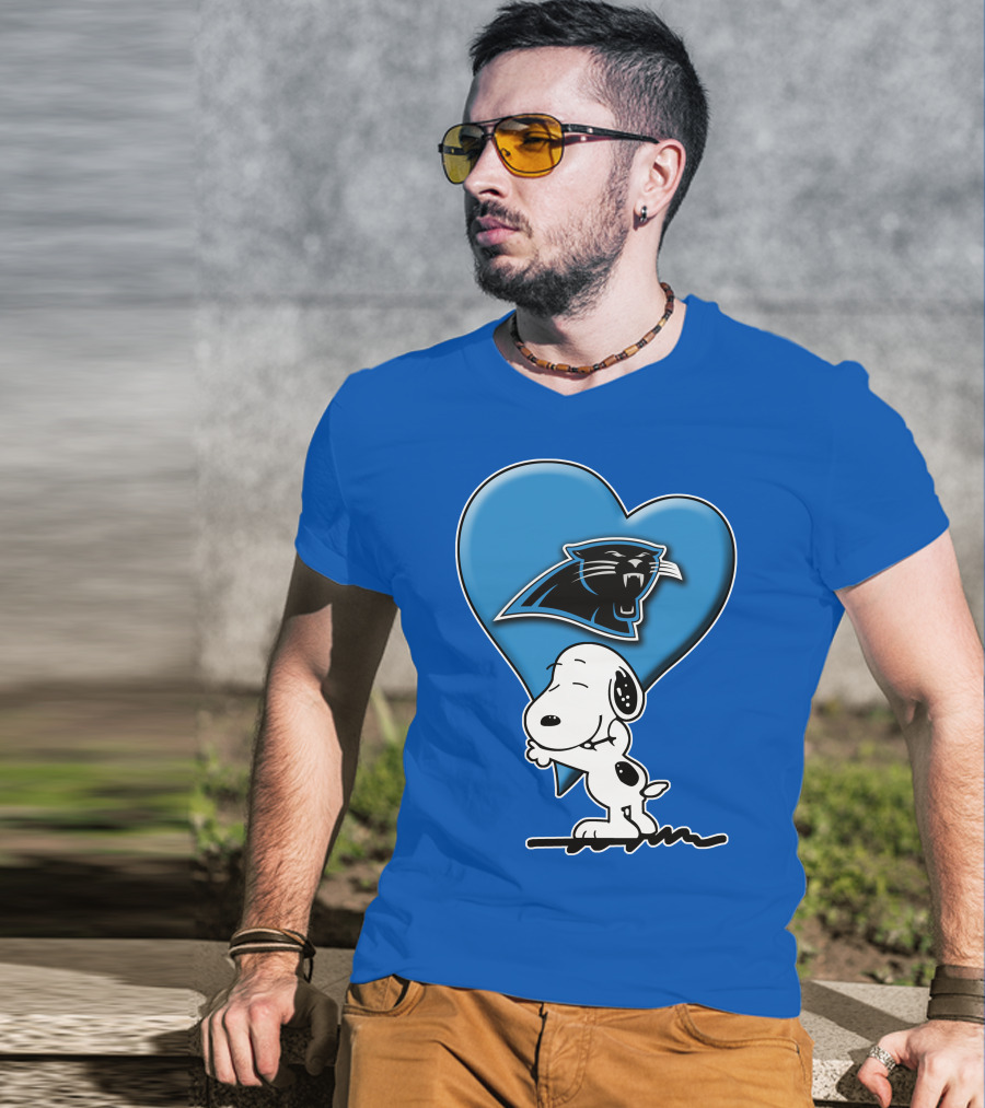 Snoopy Hugging Carolina Panthers Heart With Iconic T-Shirt