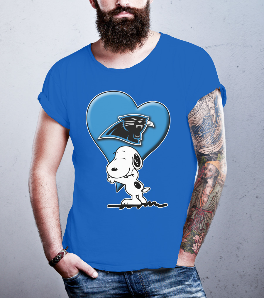Snoopy Hugging Carolina Panthers Heart With Iconic T-Shirt