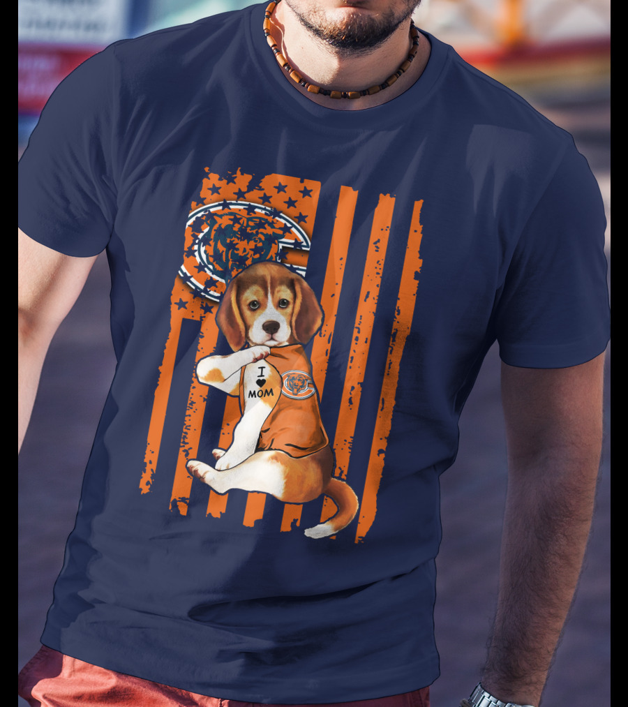 Beagle I Love Mom Chicago Bears Fan Flag T-Shirt