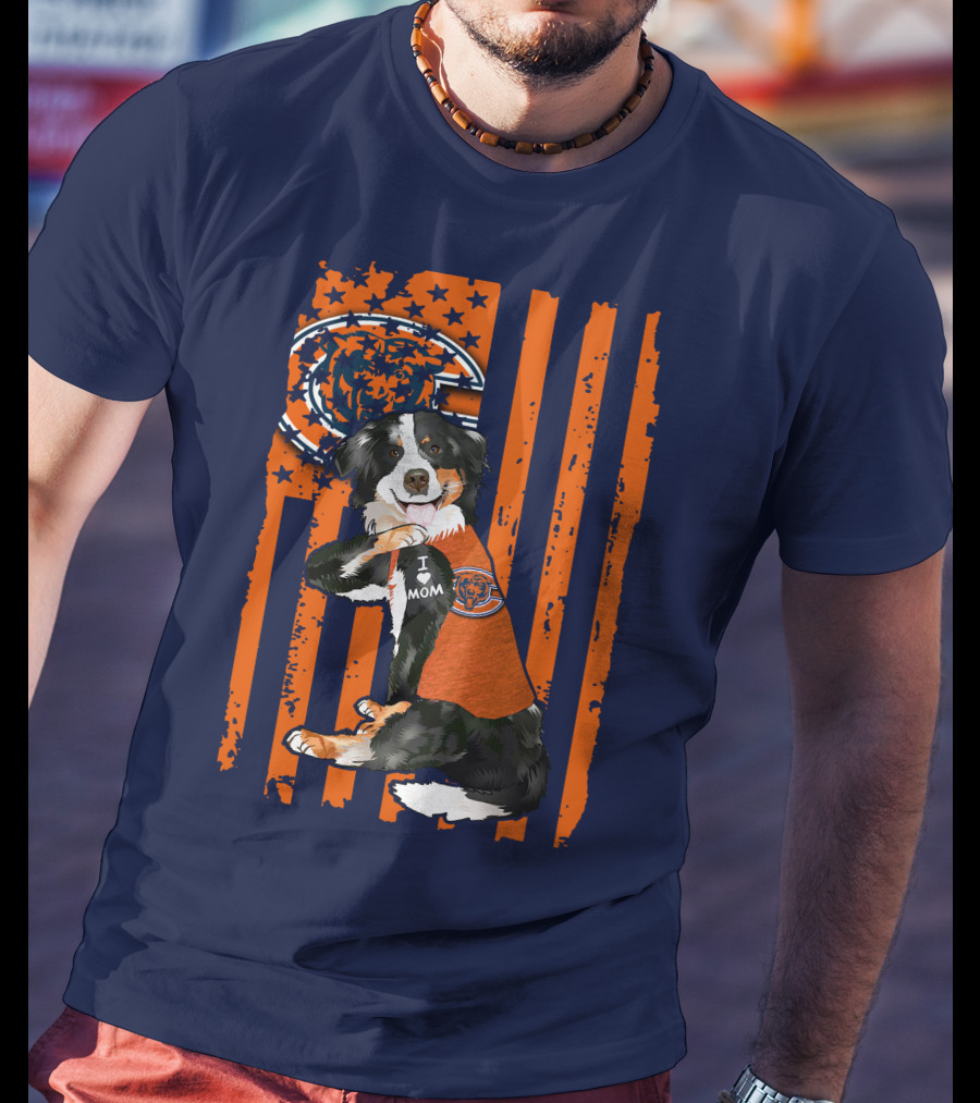 Border Collie Chicago Bears I Love Mom Football Fan Flag T-Shirt