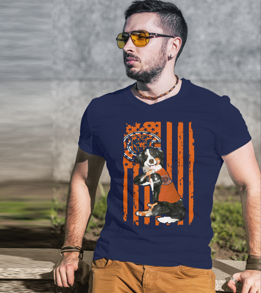 Border Collie Chicago Bears I Love Mom Football Fan Flag T-Shirt