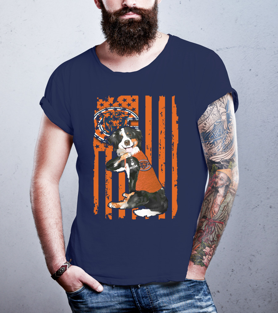 Border Collie Chicago Bears I Love Mom Football Fan Flag T-Shirt