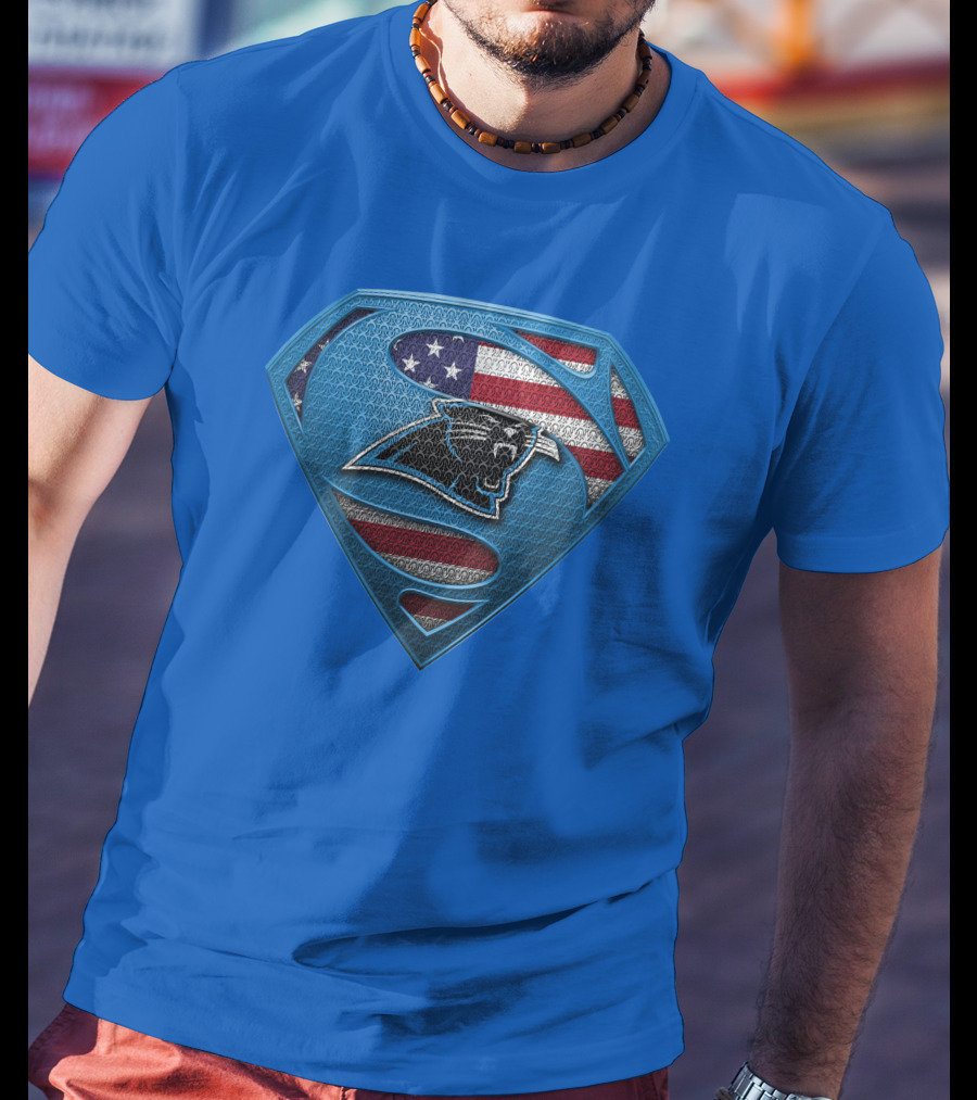SPM Carolina Panthers American Flag Superman Emblem T-Shirt