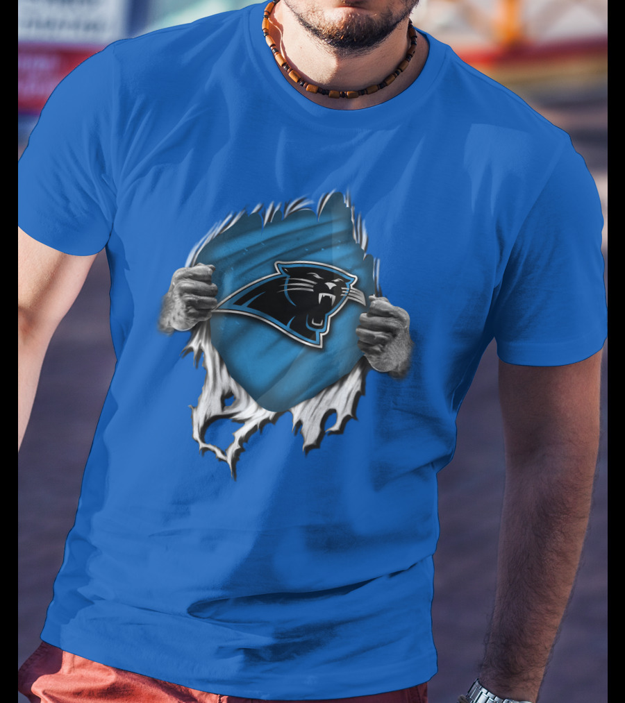 Torn Carolina Panthers Blue Black Logo Hands Ripping T-Shirt