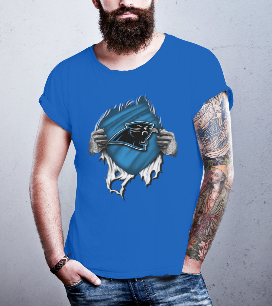 Torn Carolina Panthers Blue Black Logo Hands Ripping T-Shirt
