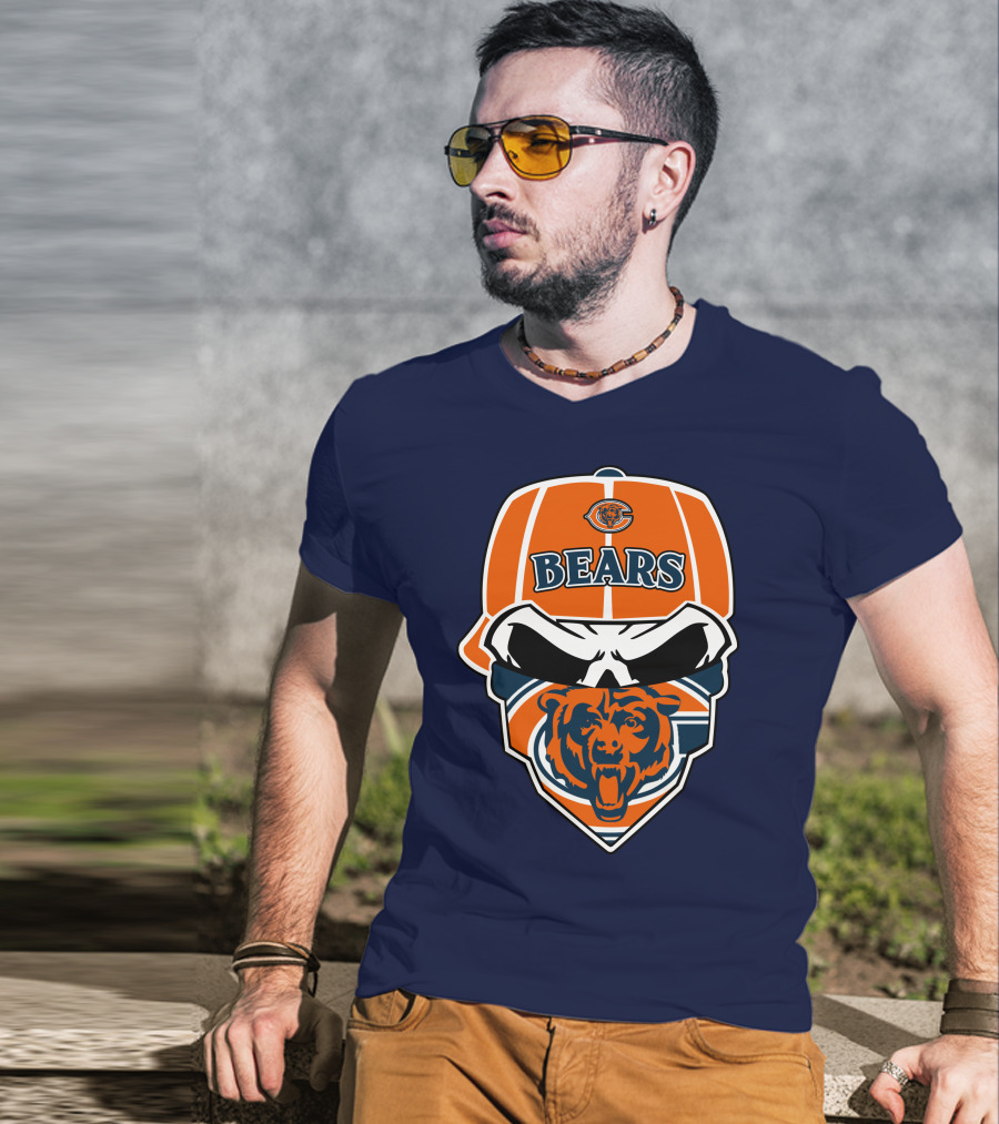 Chicago Bears 33 Skull Bandana Hat T-Shirt