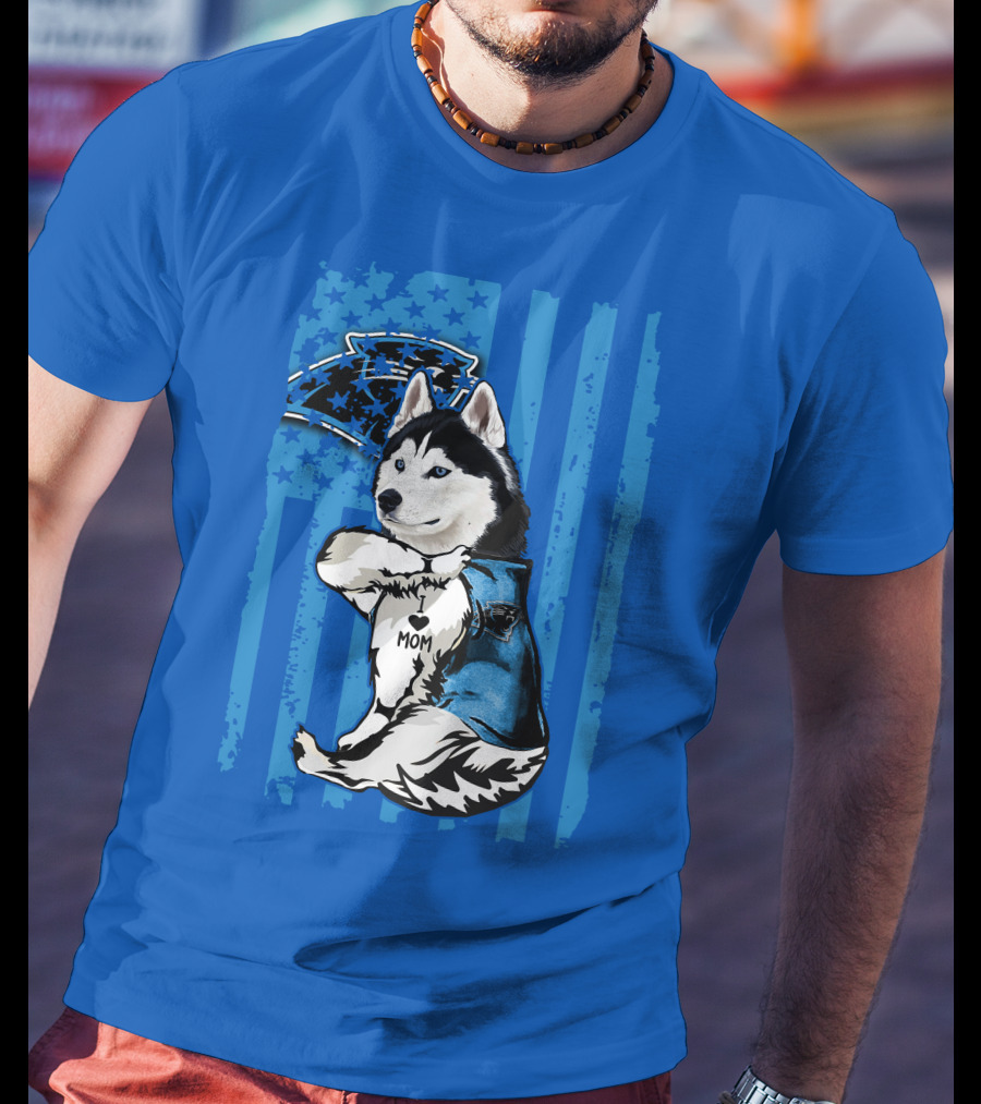 Siberian Husky Carolina Panthers I Love Mom Star T-Shirt