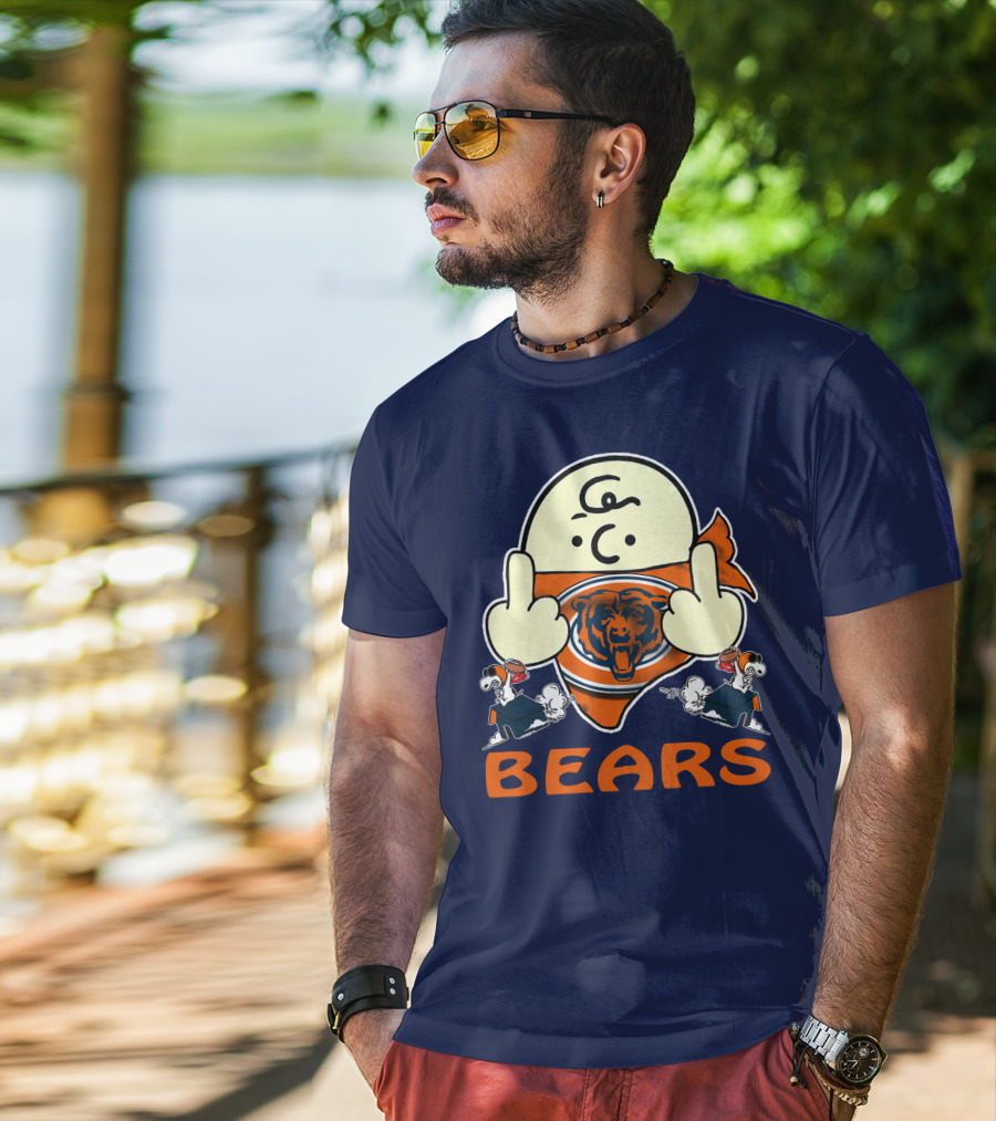 Chicago Bears Middle Finger Cartoon Logo With Orange Text And Vintage Sports Theme T-Shirt
