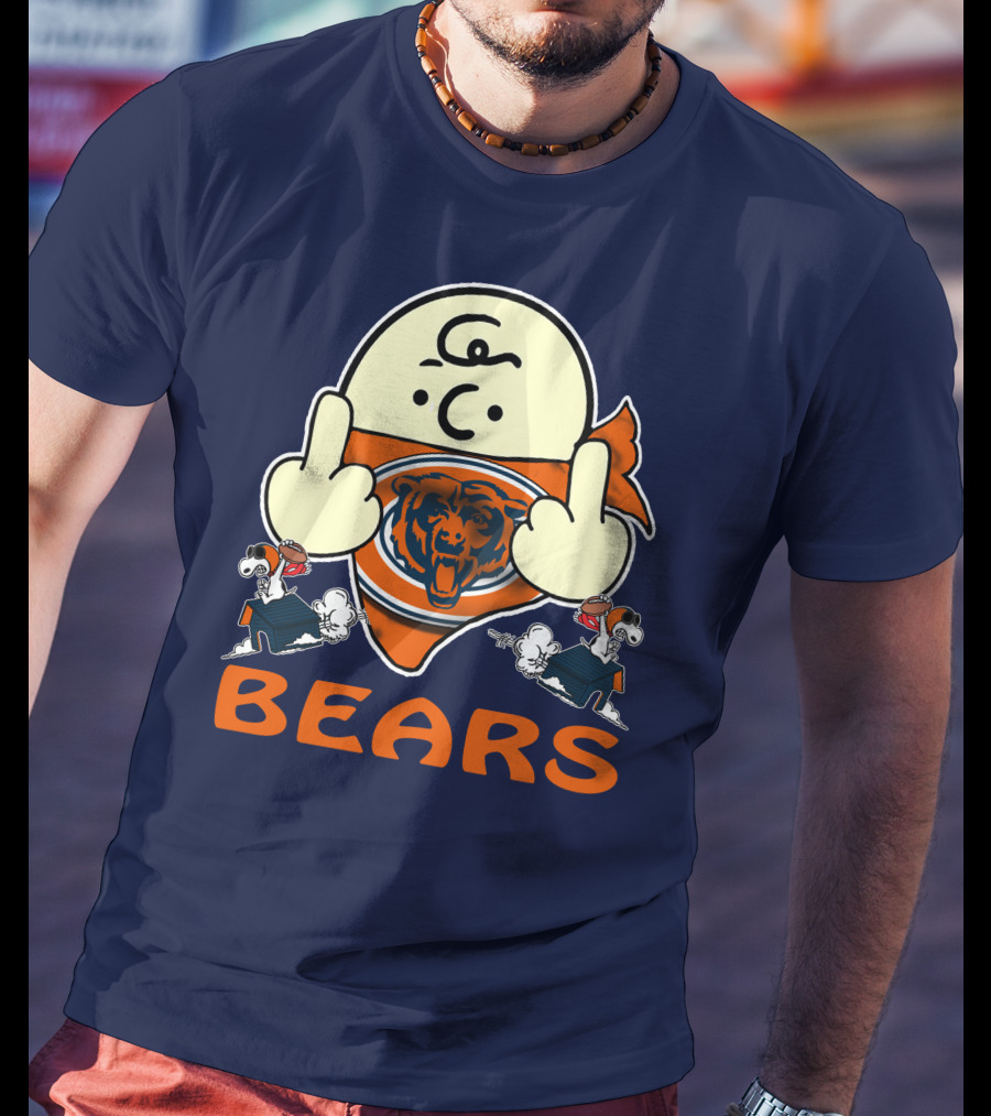 Chicago Bears Middle Finger Cartoon Logo With Orange Text And Vintage Sports Theme T-Shirt