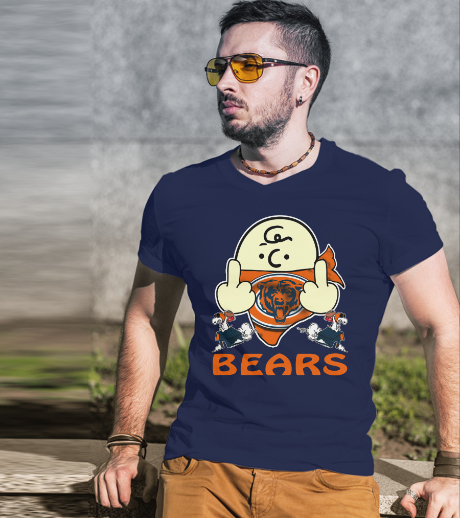 Chicago Bears Middle Finger Cartoon Logo With Orange Text And Vintage Sports Theme T-Shirt