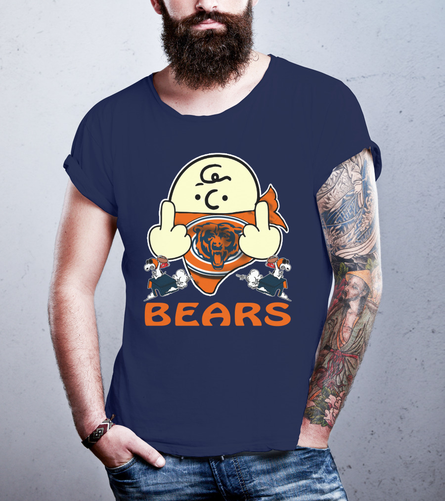 Chicago Bears Middle Finger Cartoon Logo With Orange Text And Vintage Sports Theme T-Shirt