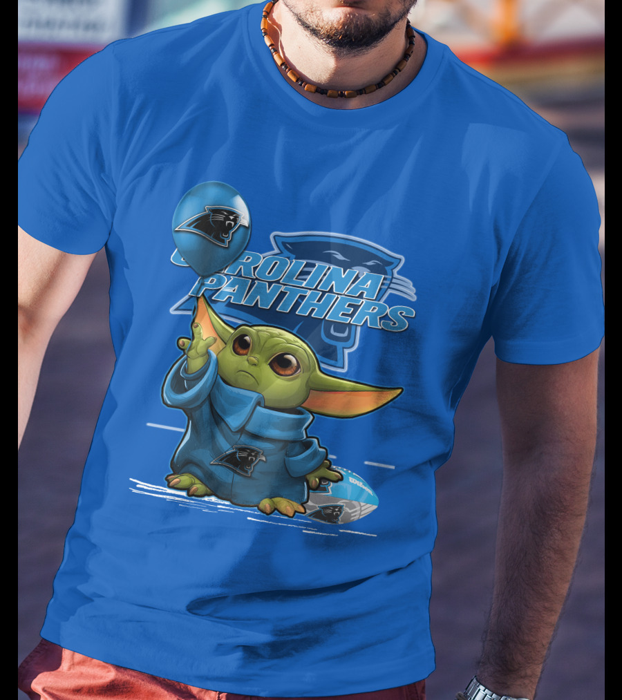 Yoda Carolina Panthers Football Fan With Logo And Baby Jedi T-Shirt