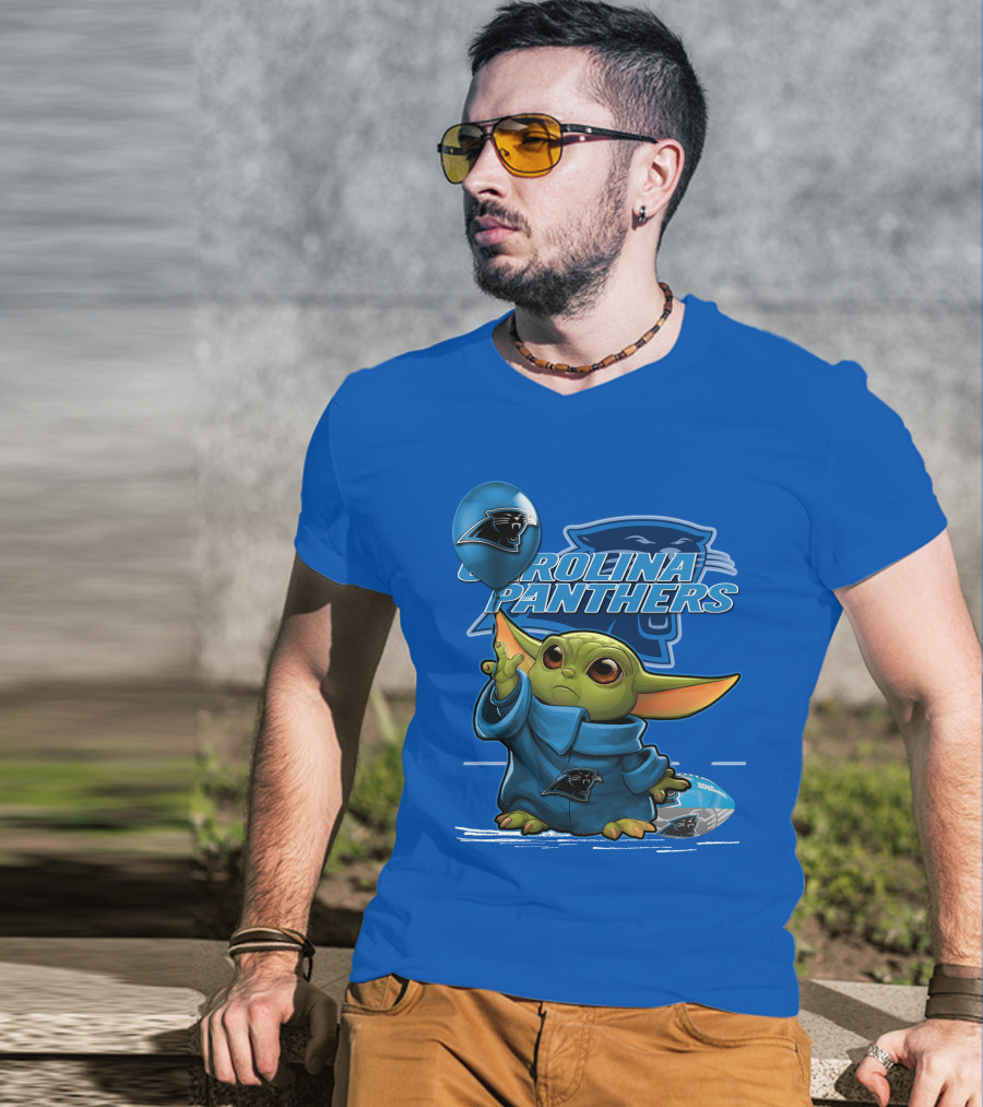 Yoda Carolina Panthers Football Fan With Logo And Baby Jedi T-Shirt