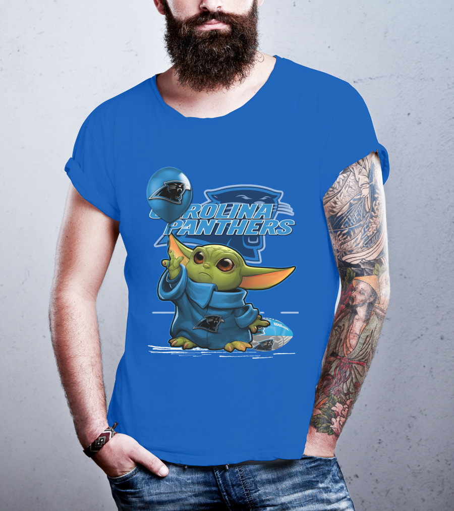 Yoda Carolina Panthers Football Fan With Logo And Baby Jedi T-Shirt