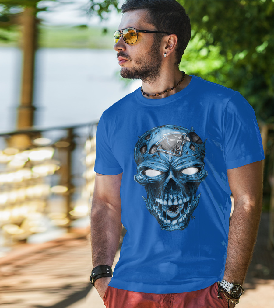 Carolina Panthers Blue Skull Supernatural Fan Gear T-Shirt