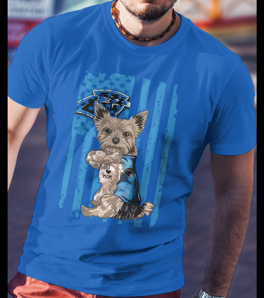 Yorkshire Terrier I Love Mom Carolina Panthers Fan Flag T-Shirt