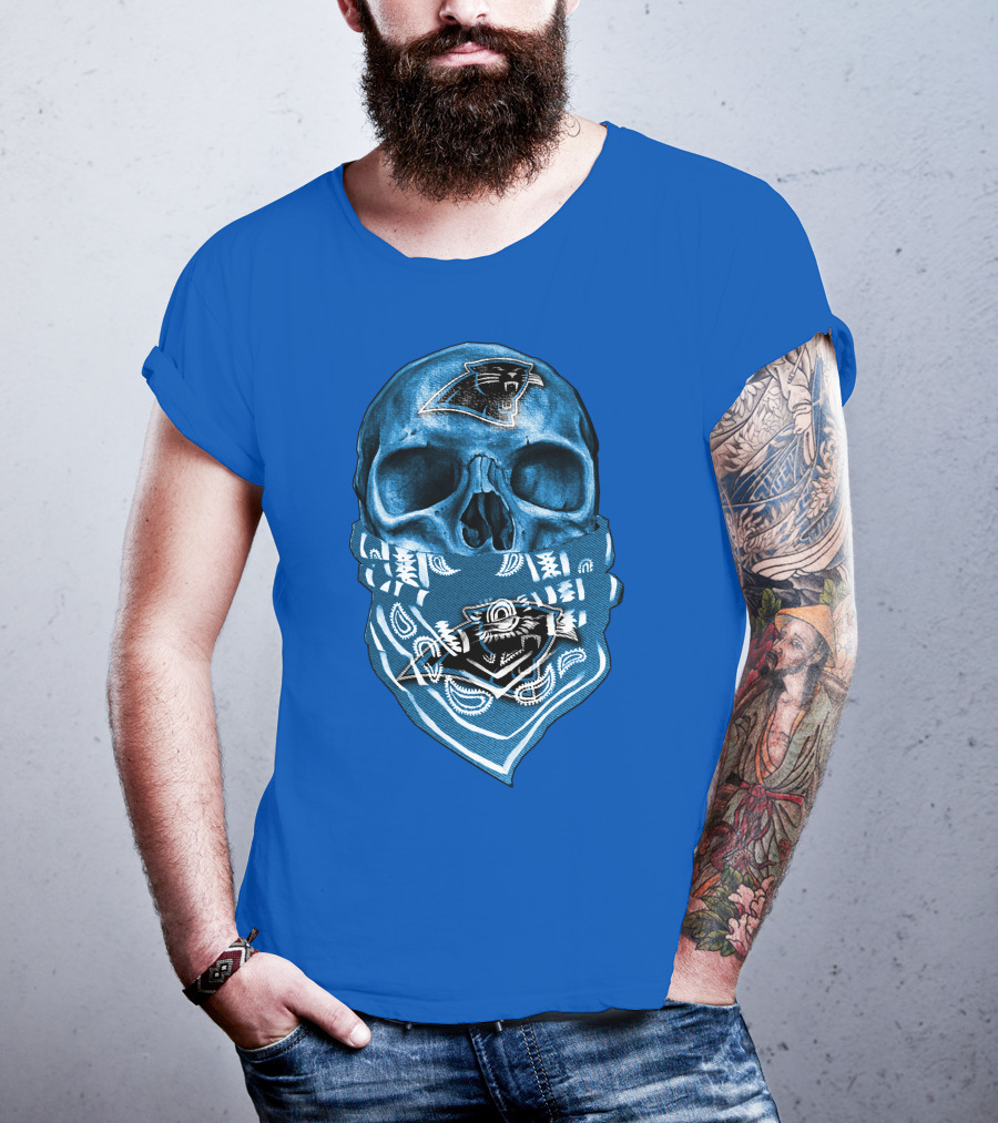 Carolina Panthers Skull Bandana Blue T-Shirt