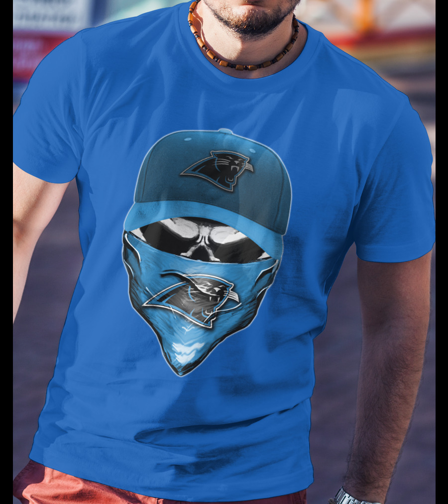 Carolina Panthers Skull With Hat And Bandana T-Shirt