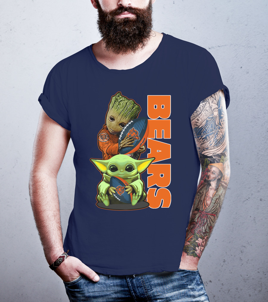 Grzd CHICAGO BEARS Baby Groot And Baby Yoda Football T-Shirt