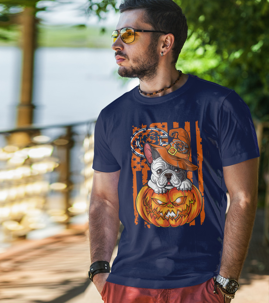 Hlw Bulldog Chicago Bears Halloween Pumpkin Dog T-Shirt