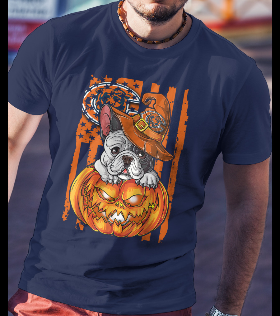 Hlw Bulldog Chicago Bears Halloween Pumpkin Dog T-Shirt