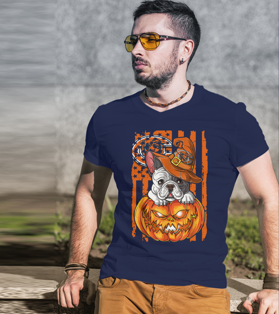 Hlw Bulldog Chicago Bears Halloween Pumpkin Dog T-Shirt