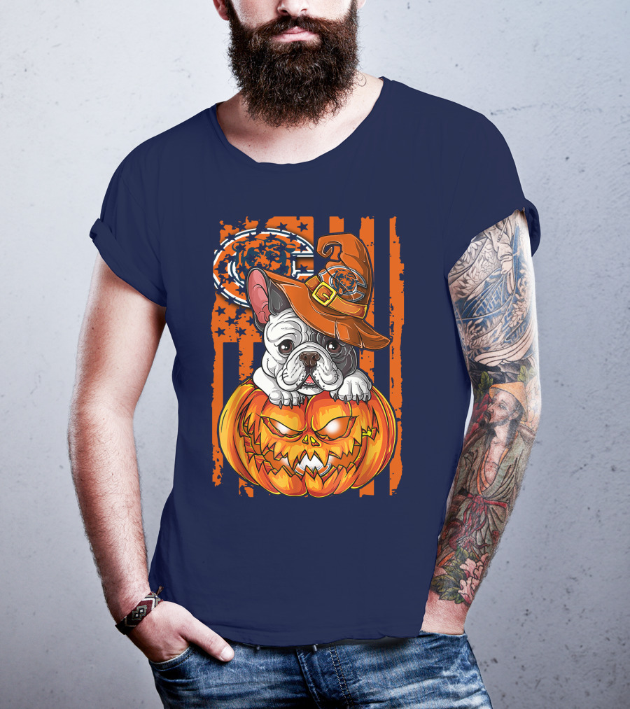 Hlw Bulldog Chicago Bears Halloween Pumpkin Dog T-Shirt