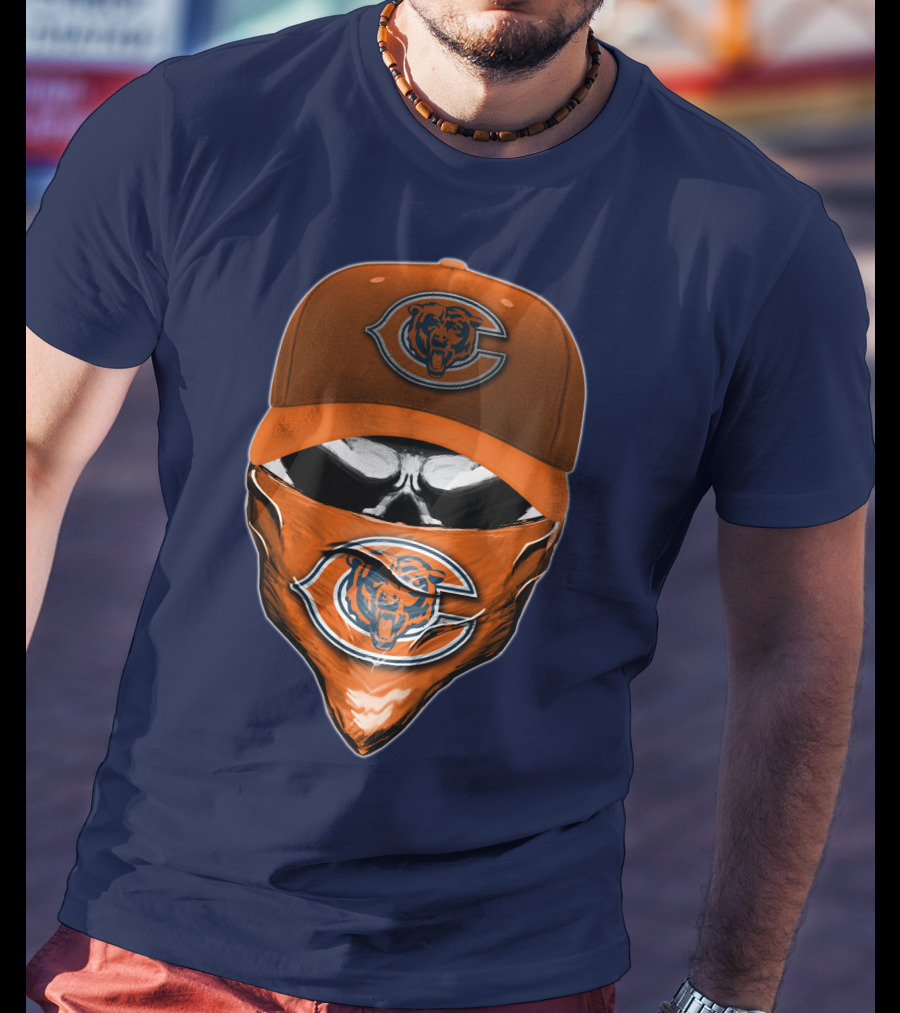 Chicago Bears Skull V6 Face Mask And Cap T-Shirt