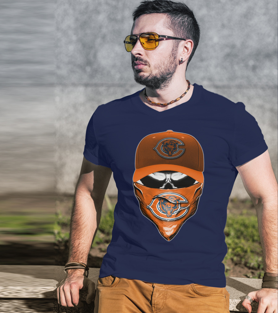 Chicago Bears Skull V6 Face Mask And Cap T-Shirt