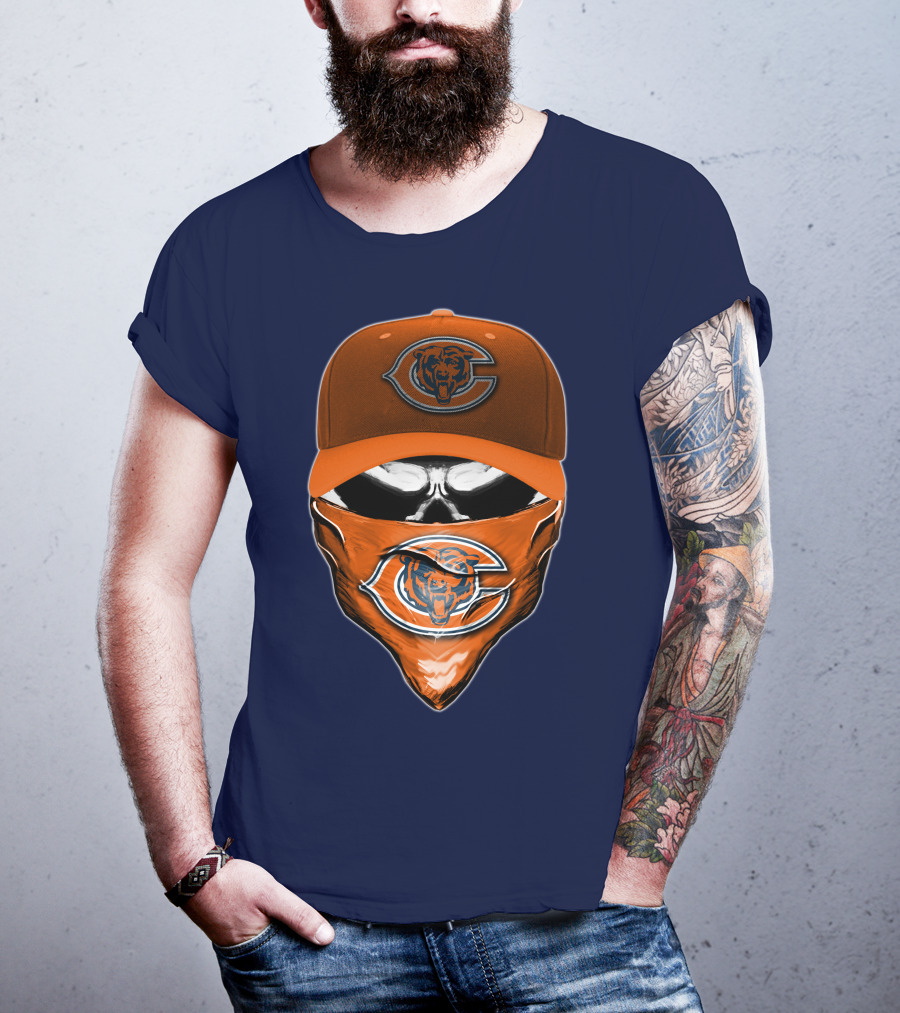 Chicago Bears Skull V6 Face Mask And Cap T-Shirt