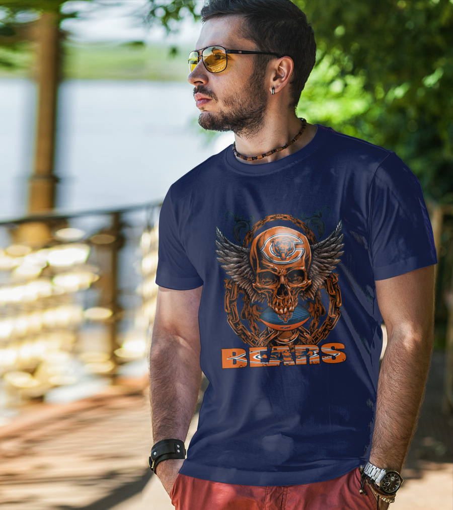 Chicago Bears Skull With Wings And Chains T-Shirt