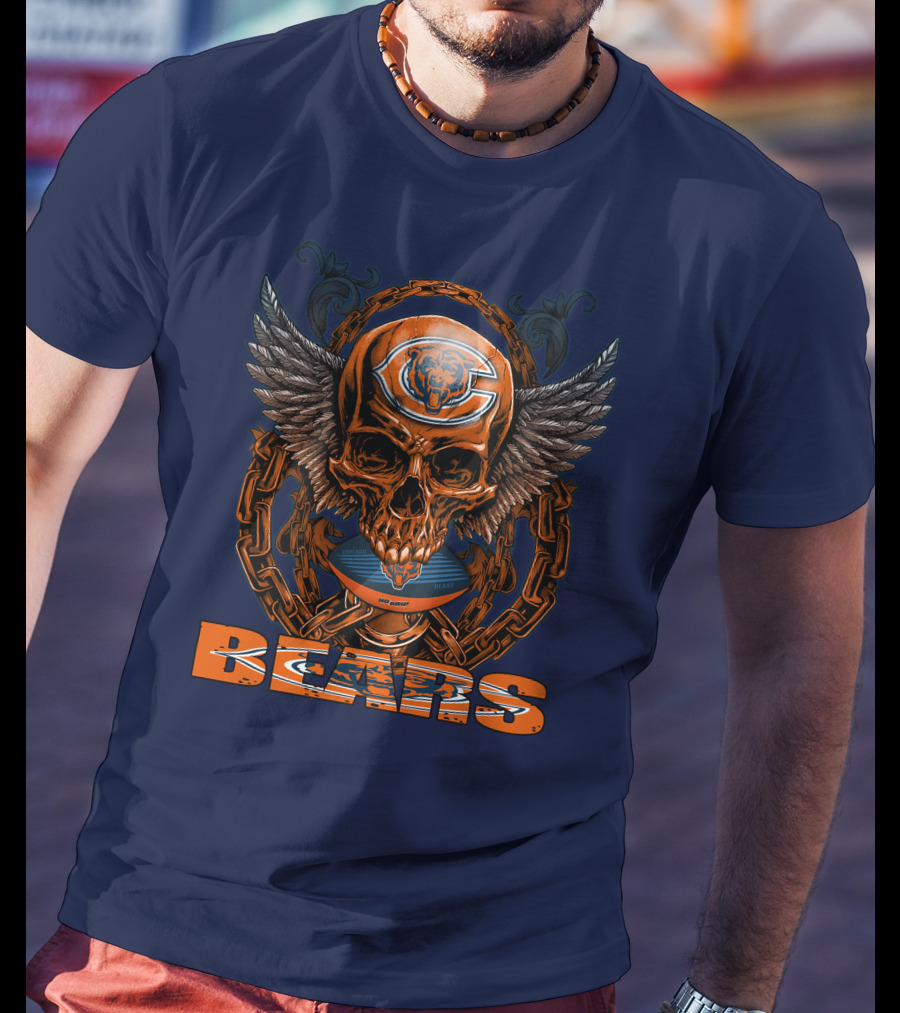 Chicago Bears Skull With Wings And Chains T-Shirt