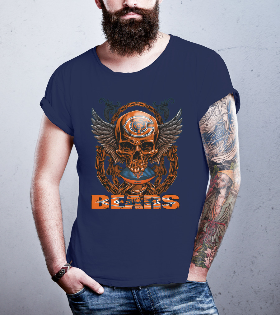 Chicago Bears Skull With Wings And Chains T-Shirt